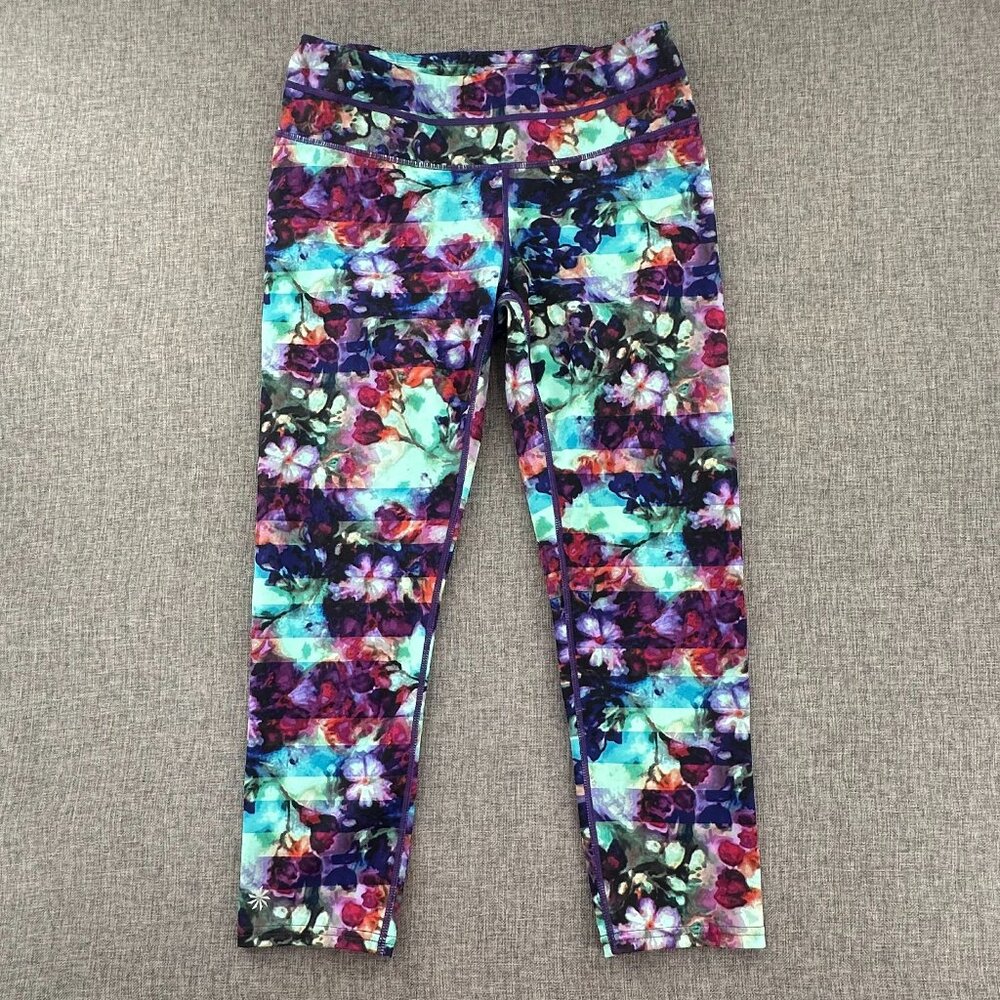 ATHLETA Cropped Leggings Floral‎ Small Multicolor Active Wear Sporty Yoga